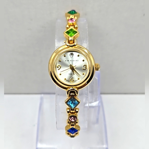 Kim Rogers Ladies Goldtone Multicolor Crystal Bracelet Watch Diamond New Battery - Picture 1 of 9